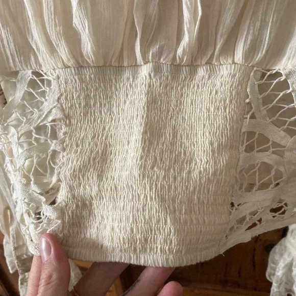 Free People Sorelle Lace V-Neck White Ivory Lace Crop Top Blouse - Picture 5 of 16